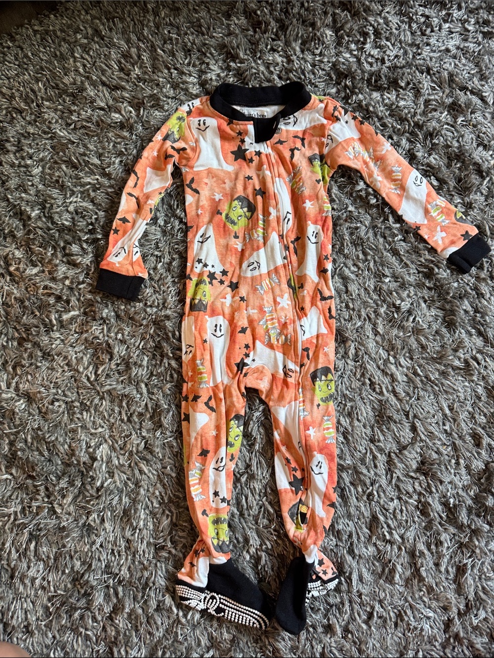 Burt's Bees Baby Orange Halloween Ghost & Monster Footed One-Piece